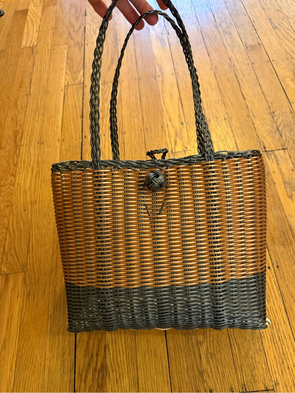 Woven Two-Tone Brown and Gray Handbag